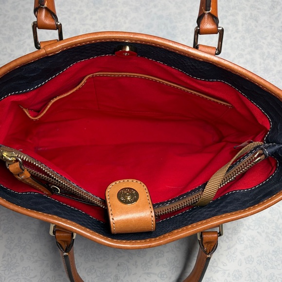 Dooney & Bourke Blue Cara Leather Tote | Python-Texture Shoulder Bag - Picture 9 of 16